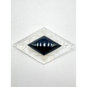Art Deco Vintage Lucite Brooch With Reverse Carved Pattern Diamond Shape